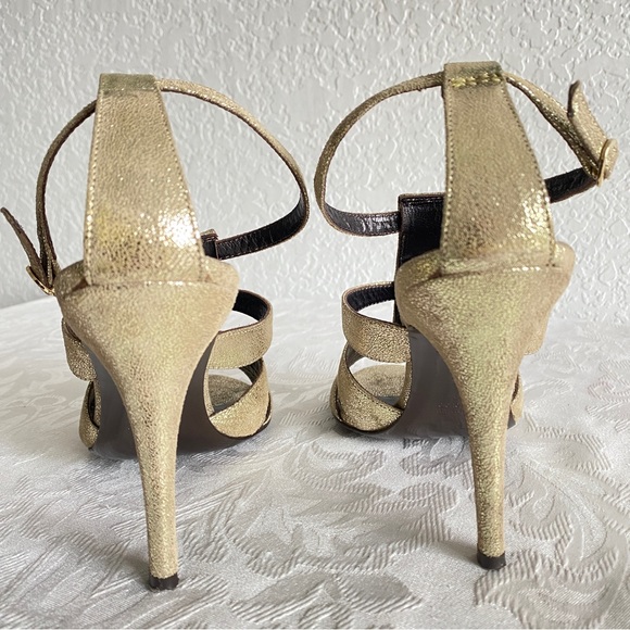 Fendi Gold Iridescent Leather Silver Studded Ankle Strap Sandals - Picture 5 of 9